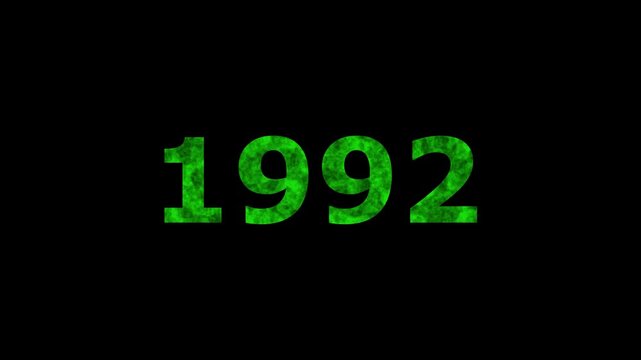 A dynamic Glowing neon text 1992 number countdown timer animation. Old film style historical year loop. Minimal countdown or year concept animation.