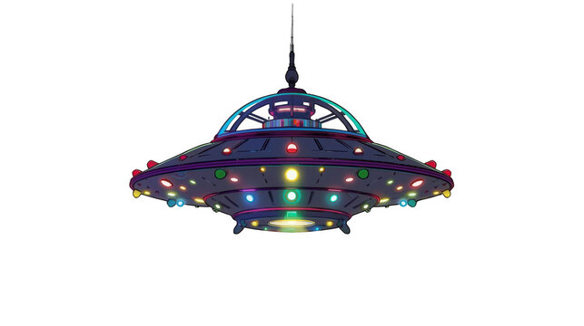 Futuristic spaceship hanging from ceiling lights