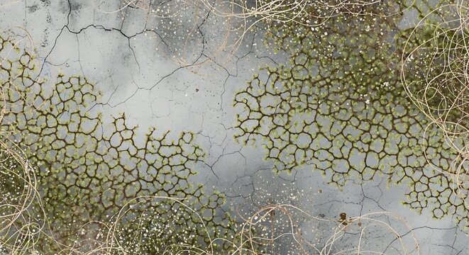 Green algae on stone surface texture.