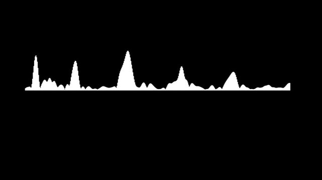 White spectral analysis graph with peaks on a black background. Spectral analysis chart data. Professional spectral analysis for digital scientific measurement and data frequency visual.