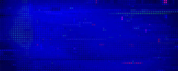 Purple abstract pixel texture bg video screen. Tv pattern background with square noise effect. Futuristic broadcast neon gradient banner for television. Modern vhs led static display element © Qiana