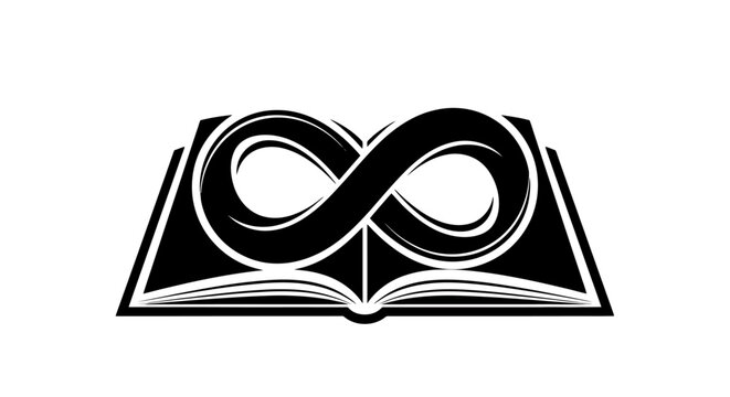 Infinity symbol formed from an open book.