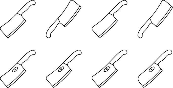 Meat Cleaver and Butcher Knife Line Icon Set for Culinary, Cooking, Restaurant Branding, Kitchenware Graphic Design, and Food Preparation Commercial Projects