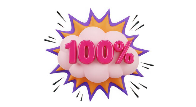 Explosion burst with cloud shape and 100% discount offer, one hundred percent