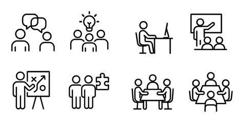 Fototapeta premium Teamwork icons showing meetings presentations and collaboration
