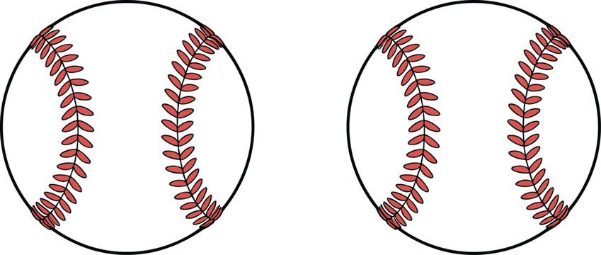 Two Baseball Balls with Red Stitching and Black Outline on White Background sport game