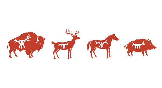 Cave Art Inspired Animal Silhouettes with Tribal Bone Icons