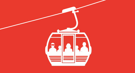 Cable Car Gondola with Passengers on Red Background - Vector Illustration © fiyan
