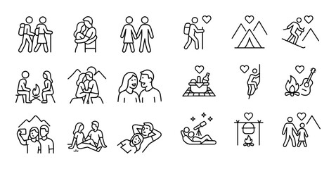 Fototapeta premium Couples engaging in outdoor romantic activities icons