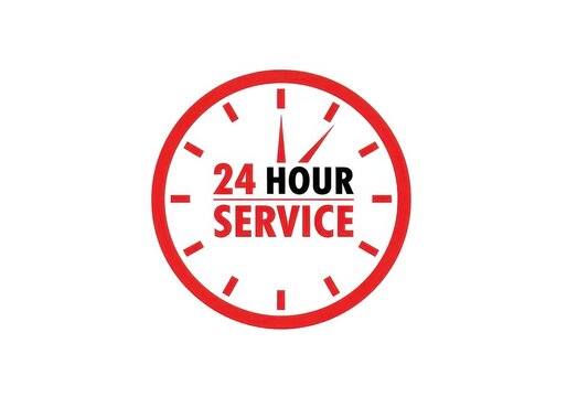 Clock symbolizing 24 hour service availability isolated on white background