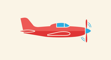 Red Vintage Airplane Propeller Plane Flying, Classic Aircraft Illustration © fiyan