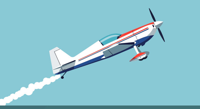 Aerobatic Airplane Performing Stunt with Smoke Trail Against Blue Sky
