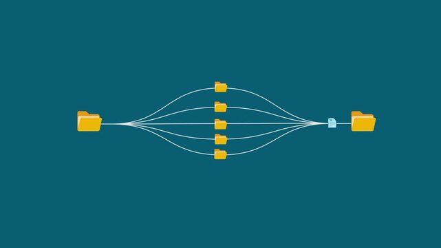 Digital data flow diagram with folders and connecting lines. Data flow diagram organization. Professional data flow diagram for digital file management and server network presentations.