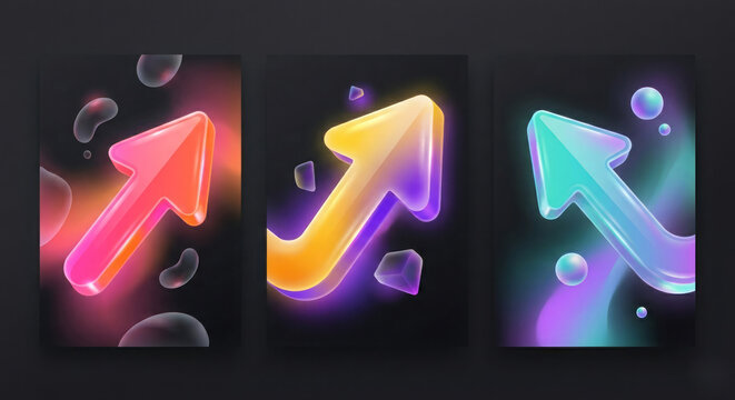 Modern growth arrow poster series with soft 3d HD glossy effects.
