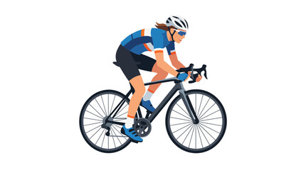 Obraz premium Woman cyclist riding a road bike, wearing helmet and sunglasses, isolated on white background