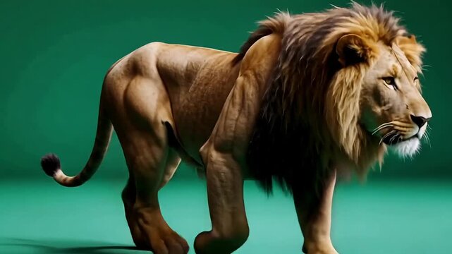 Lion walking on green background