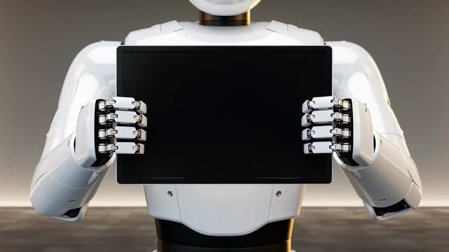 3d robot assistant waving at camera on white background in motion footage
