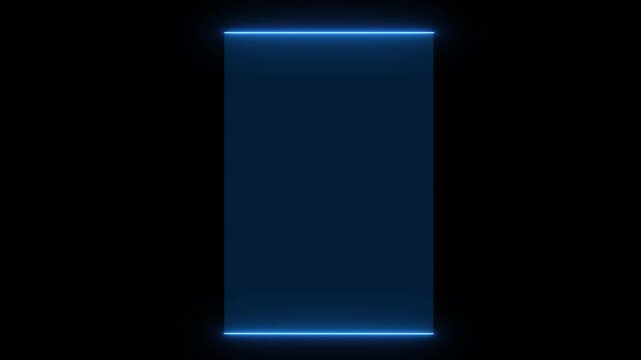 Vertical glowing blue neon border on black background graphic. Neon border abstract bright. Professional neon border for high tech display frame and modern digital interface visual art.