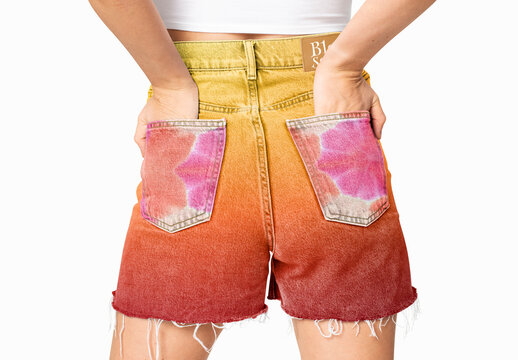 Colorful Tie Dye Denim Shorts Mockup PSD