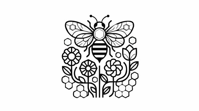 Geometric bee and flower pattern for World Bee Day