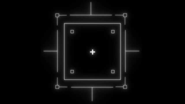 Neon geometric grid with cross hair target on black background. Neon geometric grid abstract bright. Professional neon geometric grid for digital targeting system and cyber navigation.