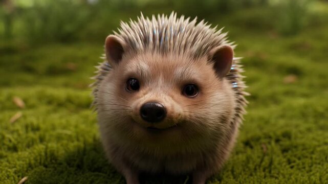 Adorable 3D porcupine cartoon character in a lush green forest