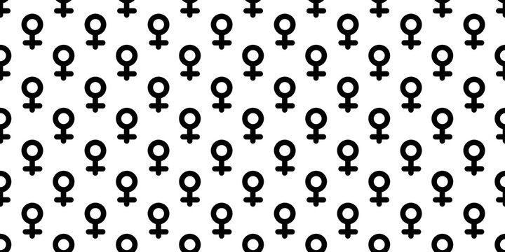 Seamless pattern of black female gender symbols on a white background.
