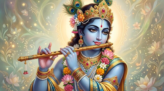 Lord krishna playing flute in hindu mythology divine god