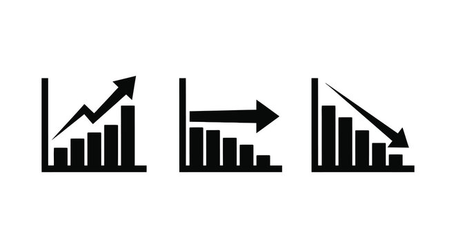 Business graph icons showing growth stability and decline silhouette