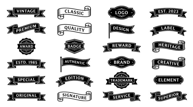 Badges vintage set with classic and premium designs for labels and awards featuring design, logo, quality with heritage and creative elements for
