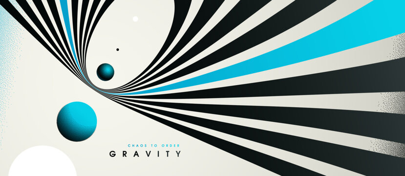 Blue colored gravity concept illustrating controlled attraction, depth, and focused motion as element converge into a calm, structured center.