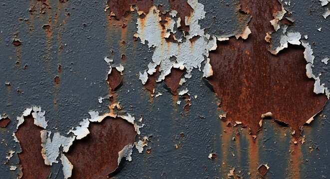Close-up of Rusted Metal Surface with Peeling Paint Texture.