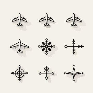 Airplane icons with navigation symbols.