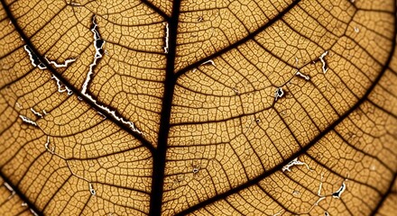 Fototapeta premium Close-up Macro View of a Dry Autumn Leaf Vein Structure.
