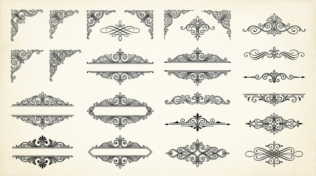 Collection of ornate vintage decorative elements and borders.