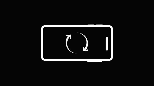 White smartphone outline with refresh icon on black background. Smartphone outline mobile phone. Professional smartphone outline for digital browser reloading and app synchronization.