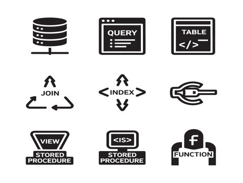 Vector database and sql concept icons with query join index table and functions