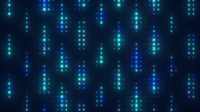 Blue Binary Code Digital Data Processing Matrix Stream with Glowing Pixels Abstract 4k video
