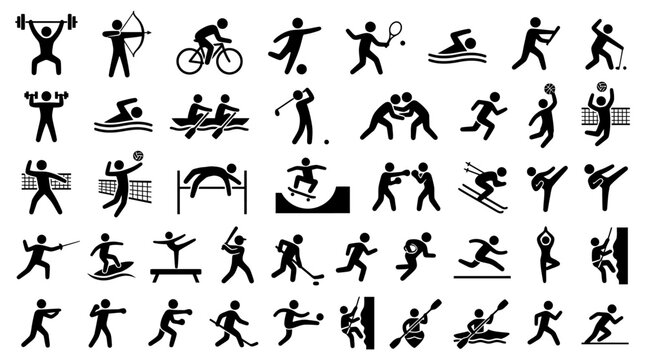 Set of Various Sports and Fitness Activities Pictogram Icons.
