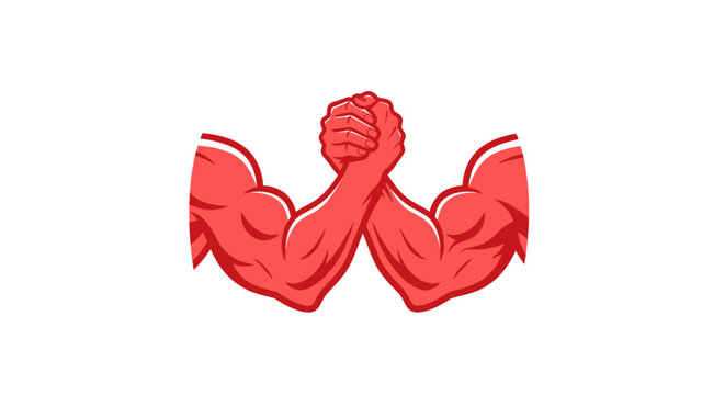 Arm Wrestling Match Between Two Strong Red Arms, Symbol of Strength and Competition