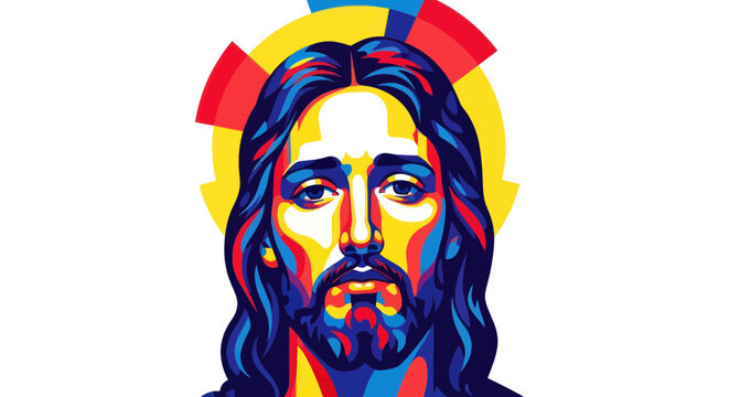 Jesus Christ Portrait, Religious Art, Colorful, Modern Style, Halo