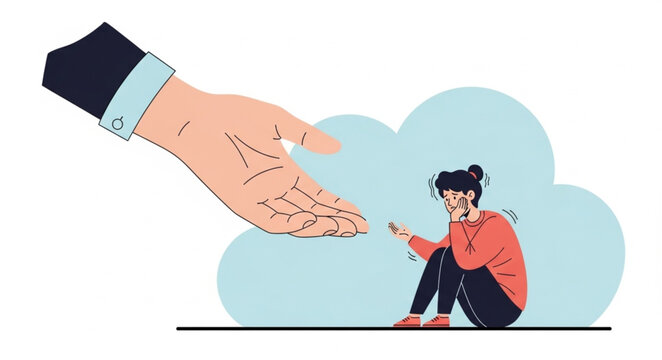 Helping Hand Reaches Out to Distressed Person Seeking Support.