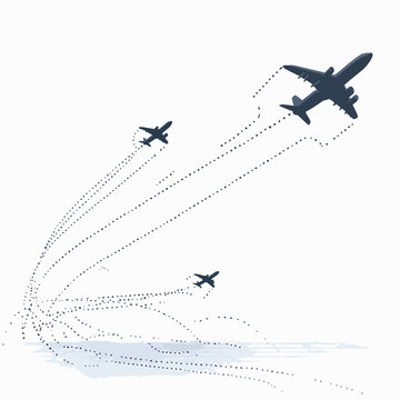 Airplanes flying in formation high.