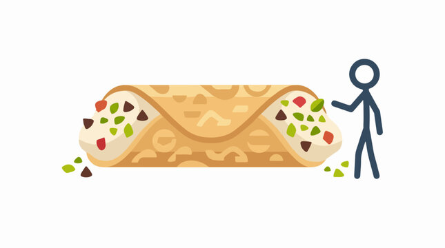 Large Italian cannoli pastry next to stick figure