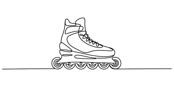 continuous one line drawing Inline skate, roller skate, line art, illustration, sports equipment, recreational activity
