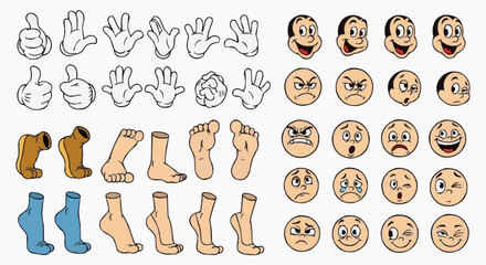 Fototapeta premium Collection of various facial expressions, hand gestures, feet poses, and animated facial emojis