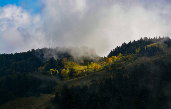 Autumn views in Georgia, Lechkhumi region, on Khvamli Mountain
