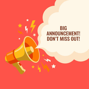 Megaphone makes big announcement with speech bubble in vibrant scene