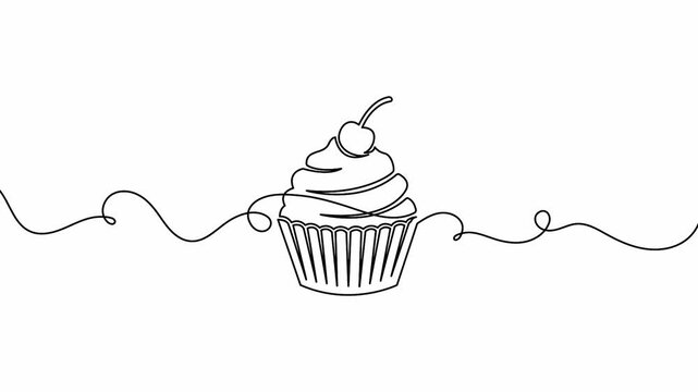Cupcake minimal one line art animation showing a sweet muffin with cherry