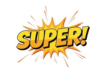 Naklejka premium Vibrant comic style super exclamation in bold yellow lettering isolated on white background